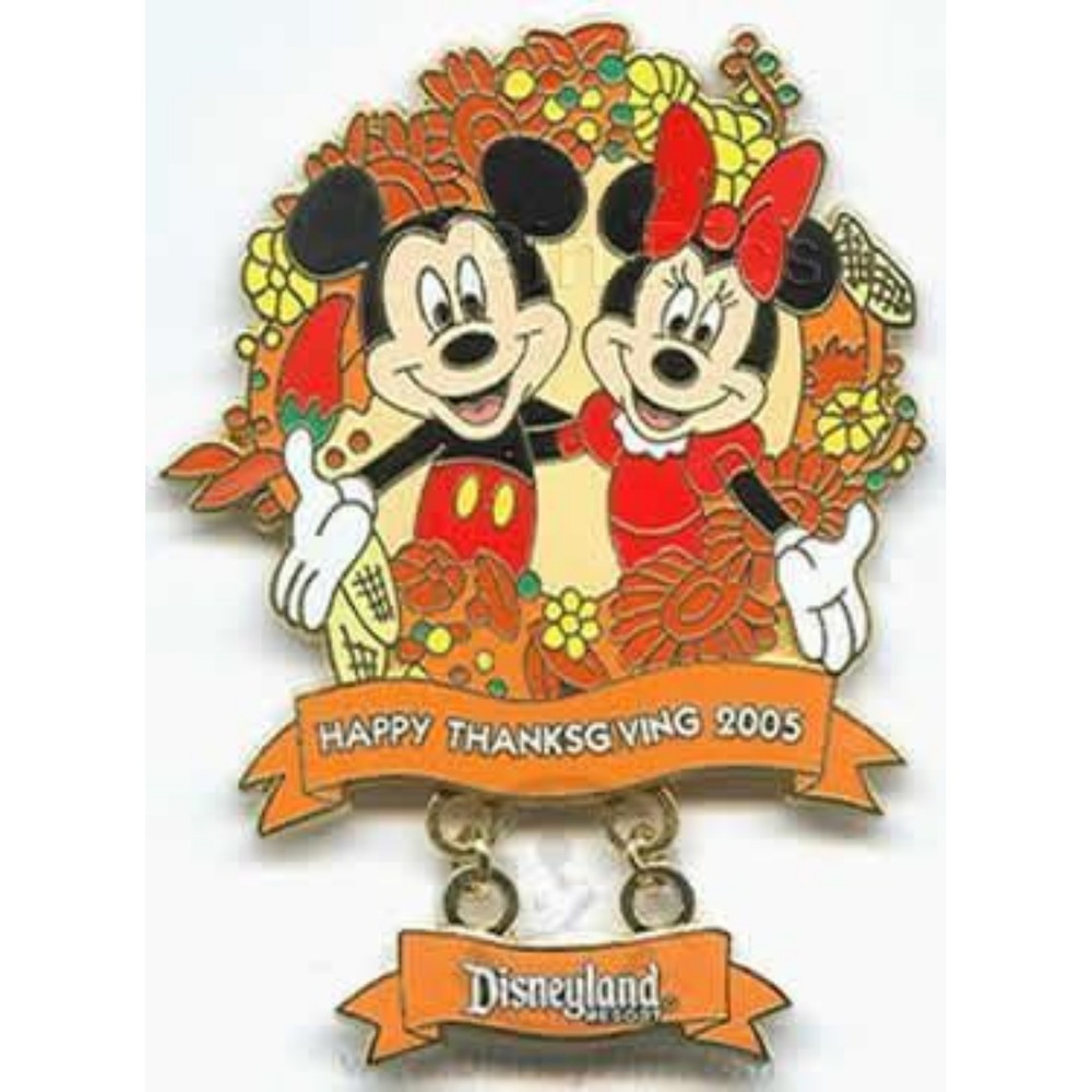 Disney Pin Disneyland Thanksgivingβ Wreath Mickey & Minnie Dangle LE 42535 DLR